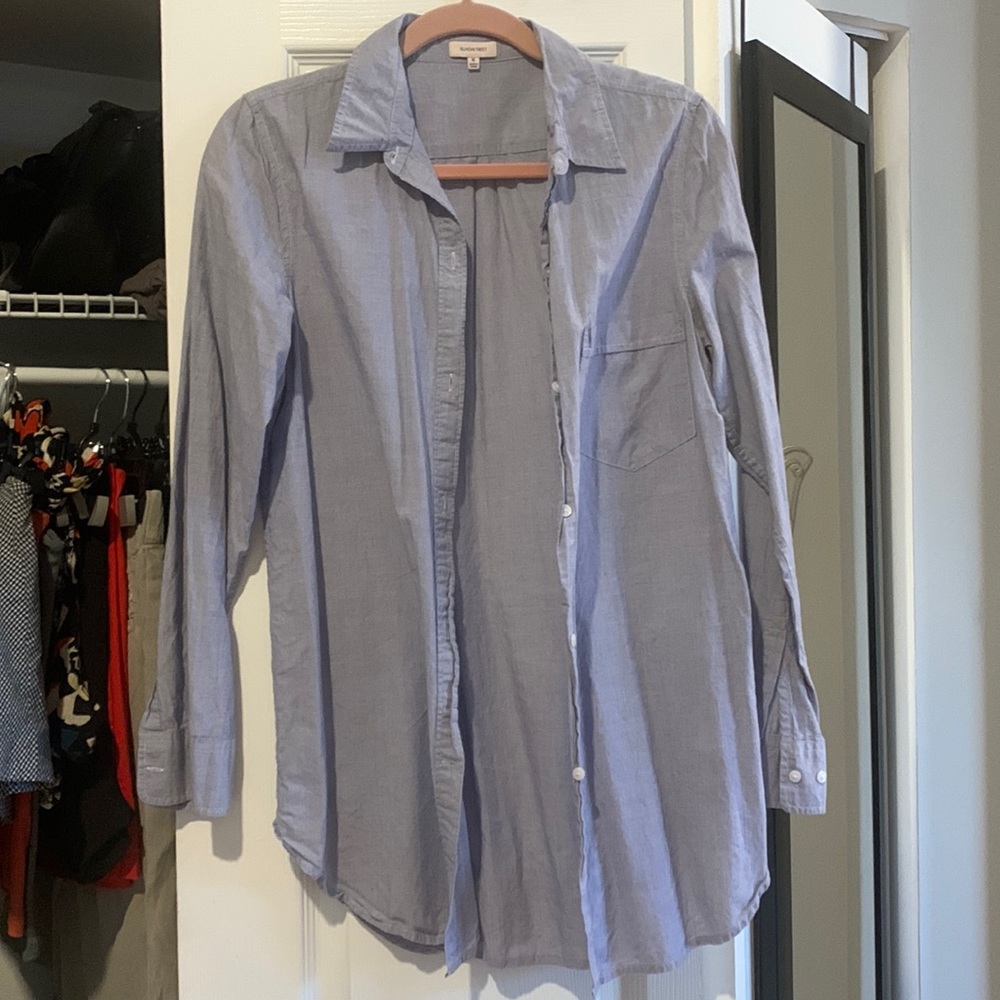 Light blue with gray tone button down shirt